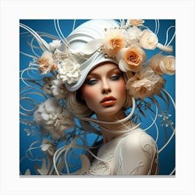 Beautiful Woman In White Hat Canvas Print