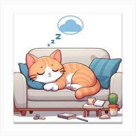 Cat Sleeping On Couch Canvas Print
