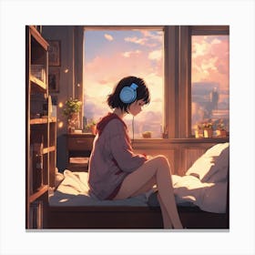 Anime Girl Listening To Music Canvas Print