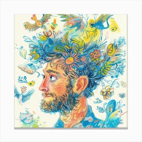 Man With Birds In His Head Canvas Print