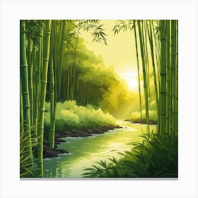 A Stream In A Bamboo Forest At Sun Rise Square Composition 213 Canvas Print
