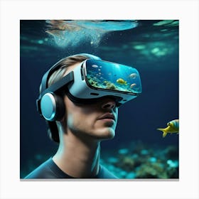 Man With Vr Glasses Underwater Canvas Print