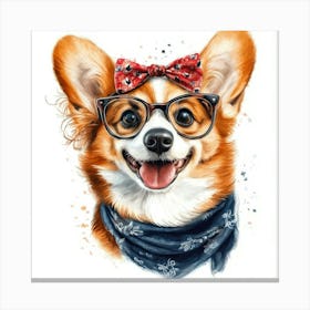 Corgi Dog With Glasses Canvas Print