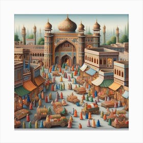 Miniature Painting Of A Bustling Pakistani Bazaar (1) Canvas Print