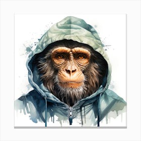 Watercolour Cartoon Macaque In A Hoodie 1 Canvas Print