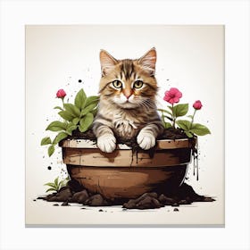 Cat In A Pot Canvas Print