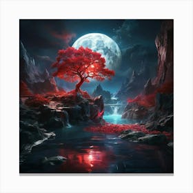 Red Tree In A River Canvas Print