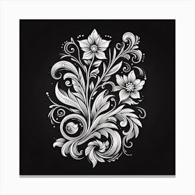 Floral Drawing On A Black Background Canvas Print