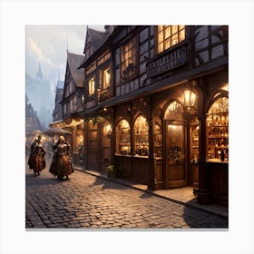 Medieval Cobbled Street Scene Canvas Print