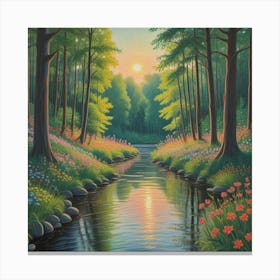 Sunset Serenity Blossoms By The Tranquil Stream (5) Canvas Print