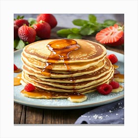 Pancakes With Syrup And Strawberries Canvas Print