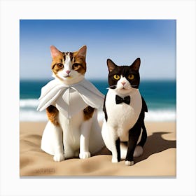 Cats beach wedding Canvas Print