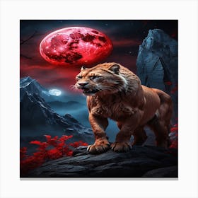 Lion In The Moonlight Canvas Print