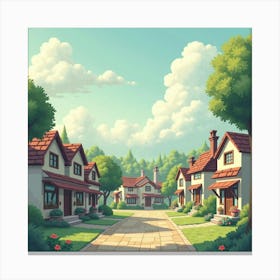 Peaceful Village Square Under A Soft, Cloudy Sky 1 Canvas Print