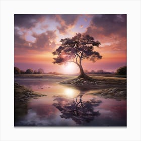 Sunset With A Tree Canvas Print