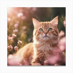 Orange Tabby Cat In Flowers Canvas Print