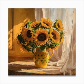 Sunlit Serenity Vibrant Sunflowers In A Golden Room (3) Canvas Print