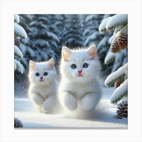 Two White Kittens In The Snow Canvas Print