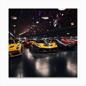 Sports Cars In A Garage Canvas Print