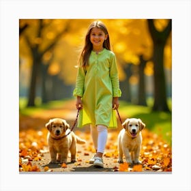 Little Girl With Dogs Canvas Print