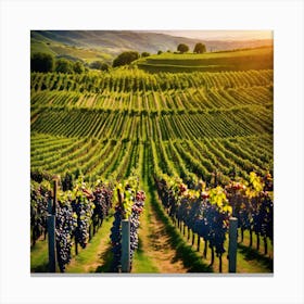 Vineyard Field At Sunset 1 Canvas Print