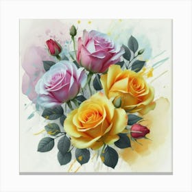 The roses blue and rose yellow oil abstract painting art 4 Canvas Print