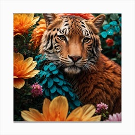Tiger In Flowers Canvas Print
