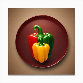 Red Peppers On A Plate Canvas Print