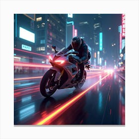 Super Bike Racing Through A Cyberpunk City With Glowing Neon Streaks 1 Canvas Print