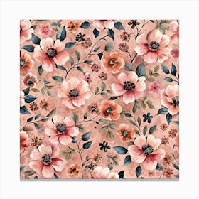 Seamless Floral Pattern With Watercolor Flowers Canvas Print