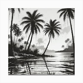 Black And White Of Palm Trees Canvas Print