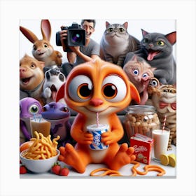 Group Of Cartoon Animals Canvas Print