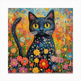 Cat In A Flower Field Canvas Print