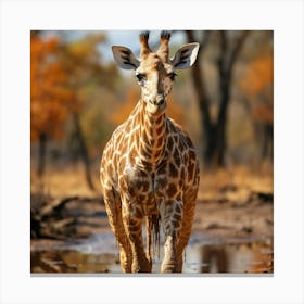 Giraffe Walking In Water Canvas Print
