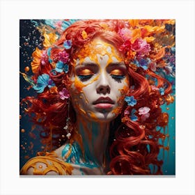 Beautiful Girl With Colorful Splashes Of Paint Canvas Print