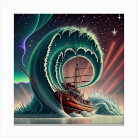 Ship on a tsunami wave 10 Canvas Print