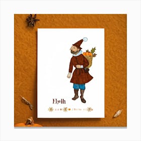 A Seasonal Autumn Greeting Card Joyfully Featuring A Cheerful Pilgrim Adorned In The Traditional Br (1) 1 Canvas Print