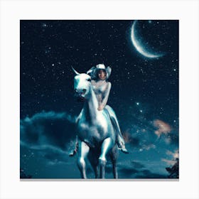 AI Digital Art | Church Girl - Riding Horse Under the Moonlight | Wilfredo x DALL-E Canvas Print
