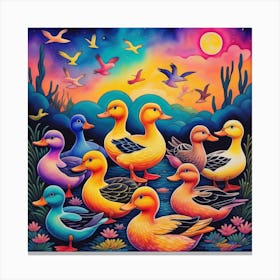 Ducks At Sunset Canvas Print