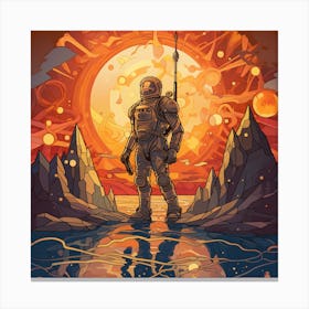 Astronaut Standing In Front Of The Sun Canvas Print