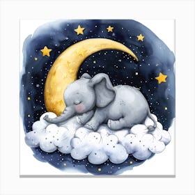 Slumbering Starlight Baby Elephant In Moonlit Dreams Canvas Print