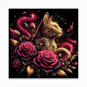 Cat With Roses 3 Canvas Print