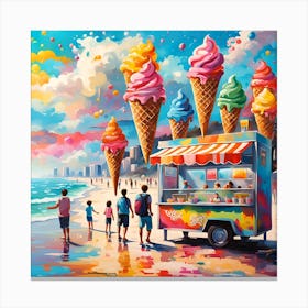 Ice Cream Cones Floating High From The Flavorful Beach Stand Canvas Print