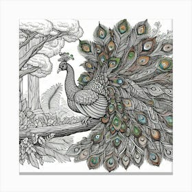 Line Art peacock 2 Canvas Print