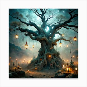 Ancient Tree With Lanterns 8 Canvas Print