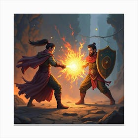 A Glowing Shield Blocking A Fireball In A Magical Duel 1 Canvas Print