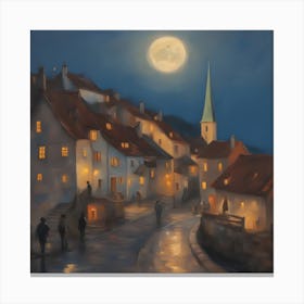Moonlight In The Old Town Canvas Print