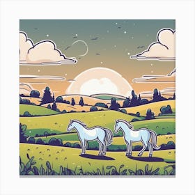 Two Horses In The Countryside At Sunset Canvas Print