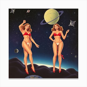 Pinup Girls In Space Canvas Print