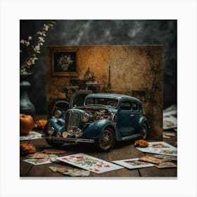 Vintage Car And Cards Canvas Print